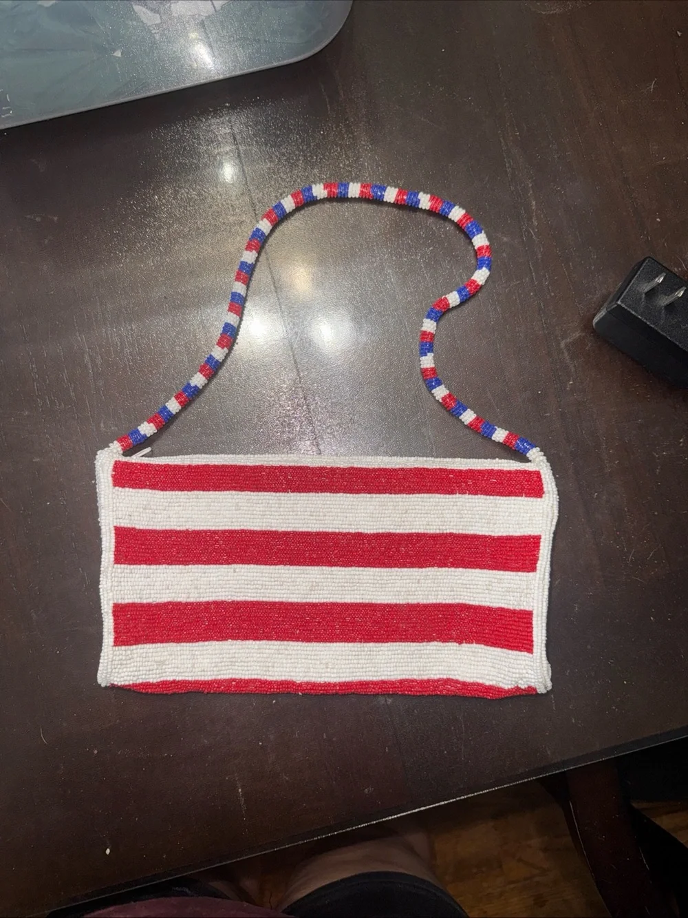 Beaded American Flag Stars Stripes HandBag Nima Red White Blue - Picture 3 of 5